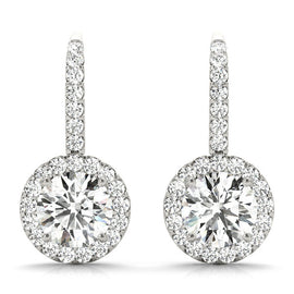 Round Halo Drop Diamond Earrings