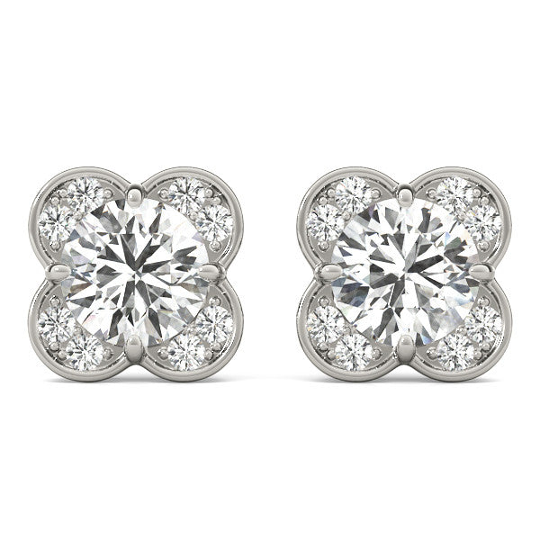 Round Halo Floral Stud Diamond Earrings