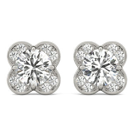 Round Halo Floral Stud Diamond Earrings