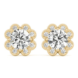 Round Halo Floral Stud Diamond Earrings