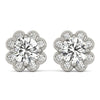 Round Halo Floral Stud Diamond Earrings