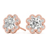 Round Halo Floral Stud Diamond Earrings