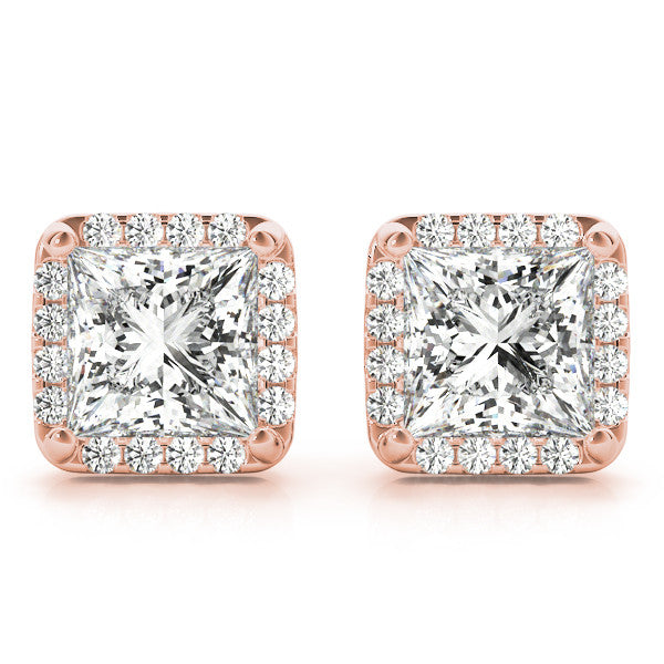 Princess Halo Stud Diamond Earrings