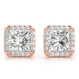 Princess Halo Stud Diamond Earrings