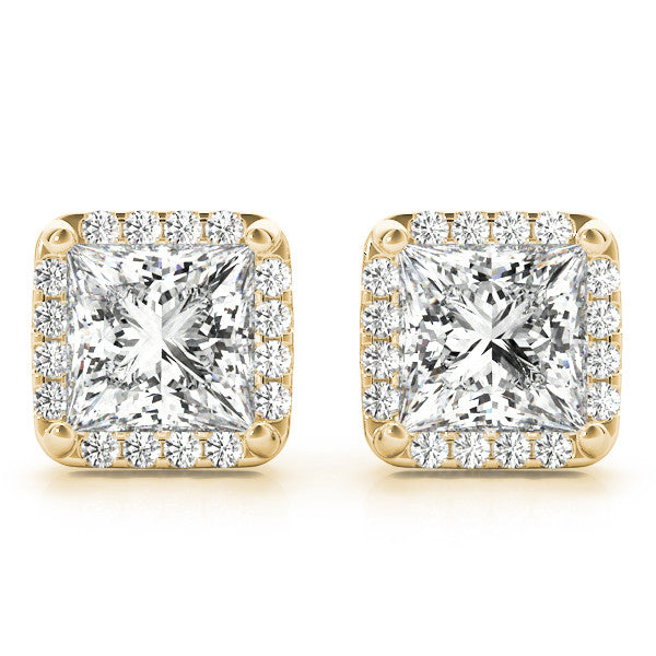 Princess Halo Stud Diamond Earrings