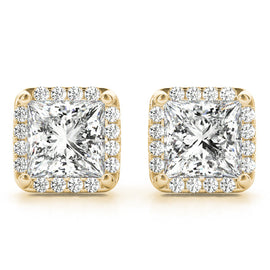 Princess Halo Stud Diamond Earrings