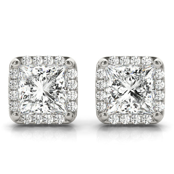 Princess Halo Stud Diamond Earrings