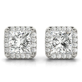 Princess Halo Stud Diamond Earrings