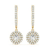 Round Double Halo Diamond Drop Earrings