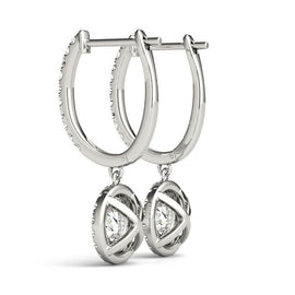 Round Double Halo Diamond Drop Earrings