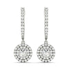 Round Double Halo Diamond Drop Earrings