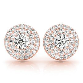 Round Double Halo Diamond Earrings