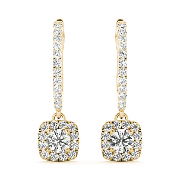 Round Halo Diamond Drop Earrings