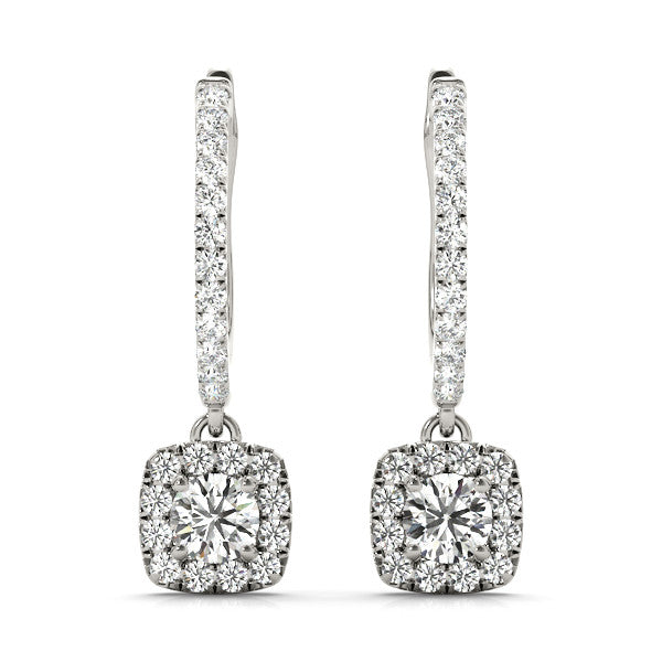 Round Halo Diamond Drop Earrings