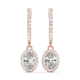 Oval Halo Diamond Drop Earrings