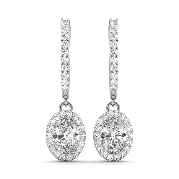 Oval Halo Diamond Drop Earrings