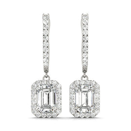 Emerald Halo Diamond Drop Earrings