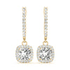 Cushion Halo Diamond Drop Earrings Yellow Gold 0.94CT