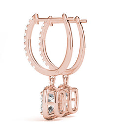 Cushion Halo Diamond Drop Earrings Rose Gold 0.94CT