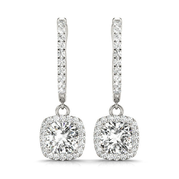 Cushion Halo Diamond Drop Earrings 0.94CT