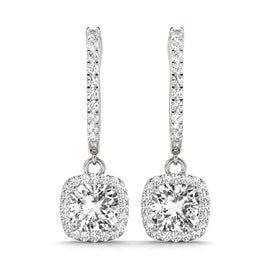 Cushion Halo Diamond Drop Earrings 0.94CT