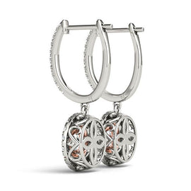 Round Double Halo Diamond Drop Earrings