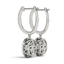 Round Double Halo Diamond Drop Earrings