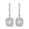 Round Double Halo Diamond Drop Earrings