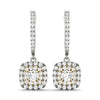 Round Double Halo Diamond Drop Earrings