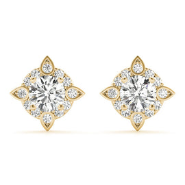 Round Floral Halo Diamond Earrings