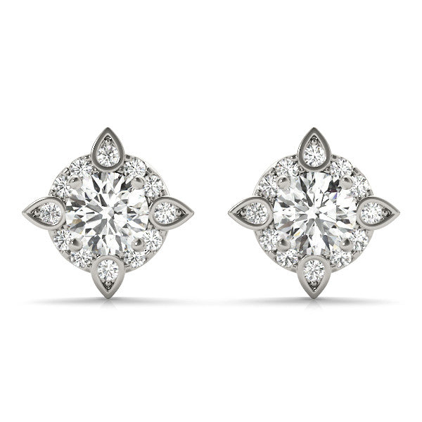 Round Floral Halo Diamond Earrings