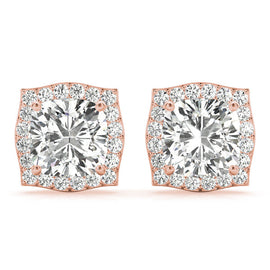 Cushion Curved Halo Diamond Earrings Rose Gold 0.75CT