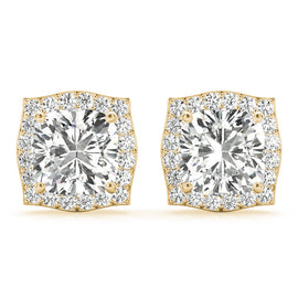 Cushion Curved Halo Diamond Earrings Yellow Gold 0.75CT