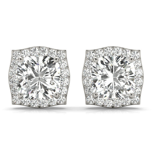 Cushion Curved Halo Diamond Earrings 0.75CT