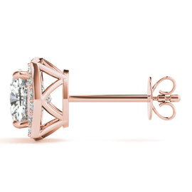 Cushion Curved Halo Diamond Earrings Rose Gold 0.75CT