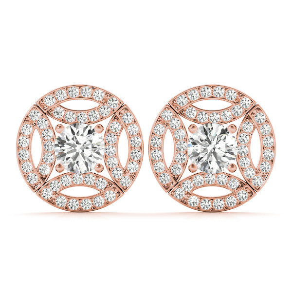 Round Pattern Halo Diamond Earrings