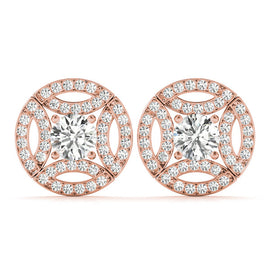 Round Pattern Halo Diamond Earrings