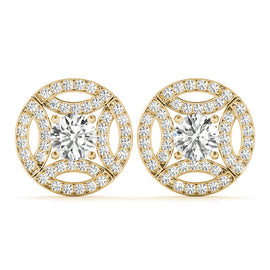 Round Pattern Halo Diamond Earrings