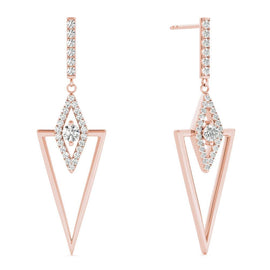 Triangular Point Round Diamond Earrings