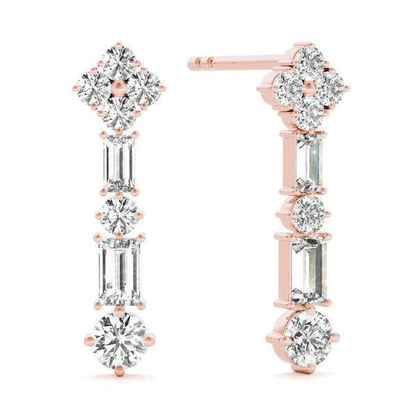 Emerald / Round Diamond Drop Earrings Rose Gold 0.60CT