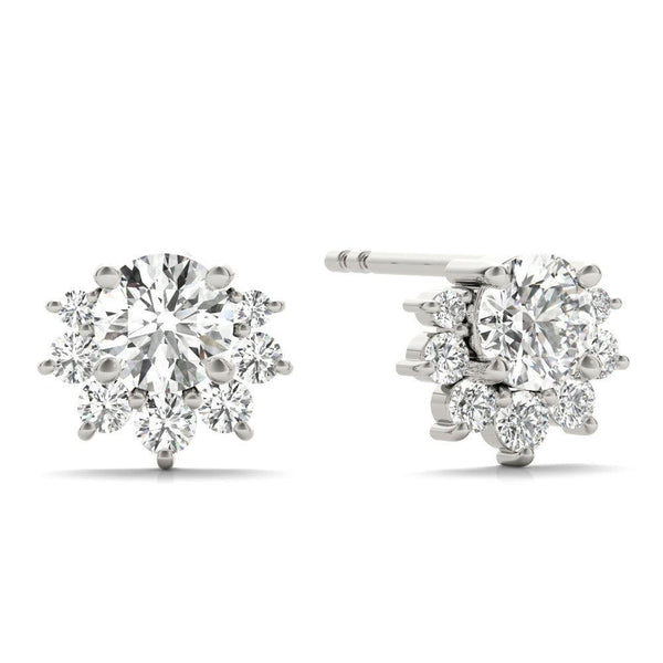 Round Floral Halo Diamond Stud Earrings