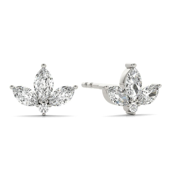 Floral Leaf Marquise Diamond Stud Earrings