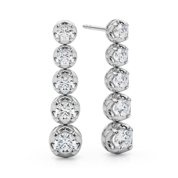 Round Diamond Five Stone Drop Earrings