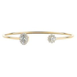 Oval / Round Floral Halo Diamond Open Bangle