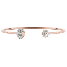 Oval / Round Floral Halo Diamond Open Bangle