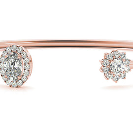 Oval / Round Floral Halo Diamond Open Bangle