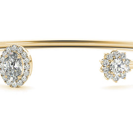 Oval / Round Floral Halo Diamond Open Bangle