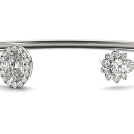 Oval / Round Floral Halo Diamond Open Bangle