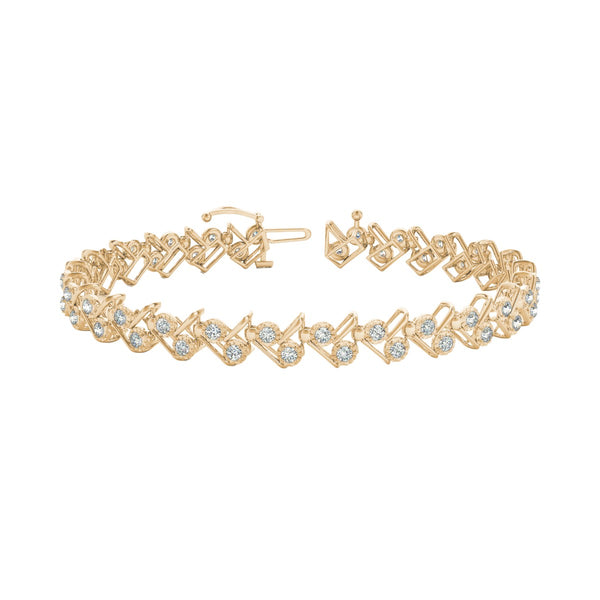 Round Diamond Rectangle Linked Bracelet