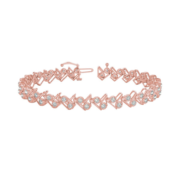 Round Diamond Rectangle Linked Bracelet